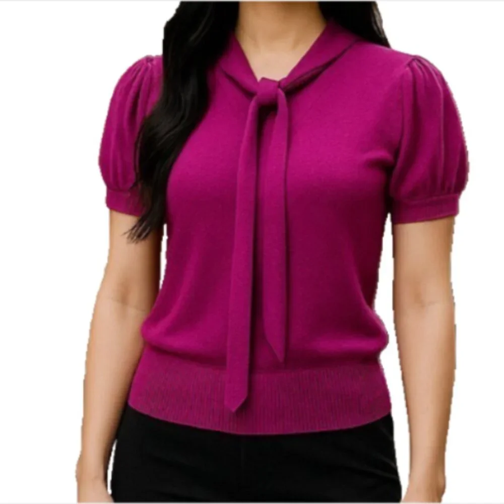 Banana Republic Juniors Top Purple Size Small Puff Short Sleeve Blouse Attached